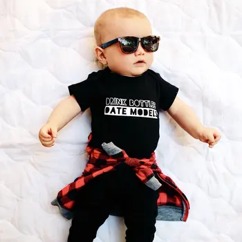 

Drink Bottles Date Models Toddler Baby Boys Girls Unisex T-shirt Funny Print Short Sleeve Baby Shower Gift Fashion Clothes