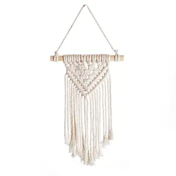 

Macrame Woven Wall Hanging Boho Decor Tapestry Cotton Hand Moving Decorative Beige for Living Room Decoration Natural