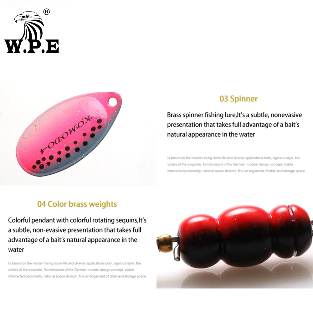 W.P.E Brand 1pcs Spinner Lure 6.5g/9.7g/13.4g Bass Fishing Bait Metal Spoon Lure Treble Hook Fishing Tackle Hard Lure CrankBaits