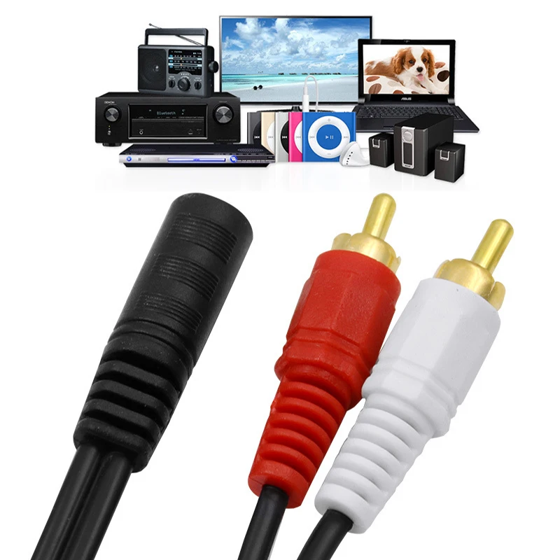 100Pcs RCA Audio Cable FeMale to 3 5mm Jack to 2 RCA AUX Cable Nylon Braided Splitter Cable for Home Theater iPhone Headphone