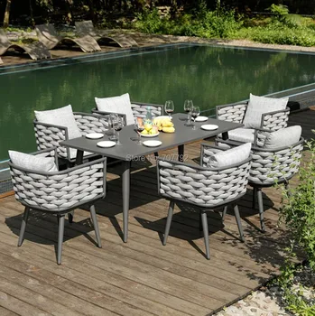 

Rope outdoor patio garden table and chairs dining table furniture sets on sale