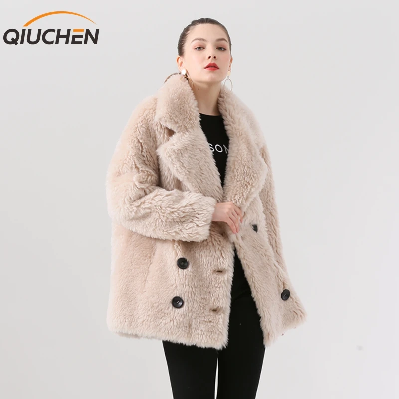 QIUCHEN PJ19038 Новое поступление Женская зимняя куртка из натурального овечьего меха горячая Распродажа женское длинное пальто