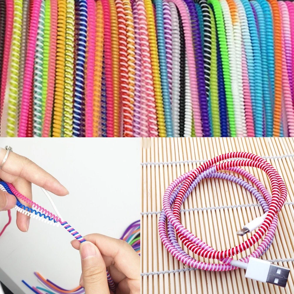 

10pcs 58cm Mixed Data Cable Protective Sleeve Spring twine For iphone Android USB Charging earphone Case Cover Bobbin winder
