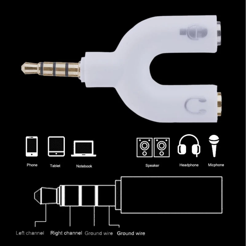 3.5mm Stereo Adaptor Audio Splitter Jack Headphone For Microphone 2 Way U Unique U Shape Design External Speakers