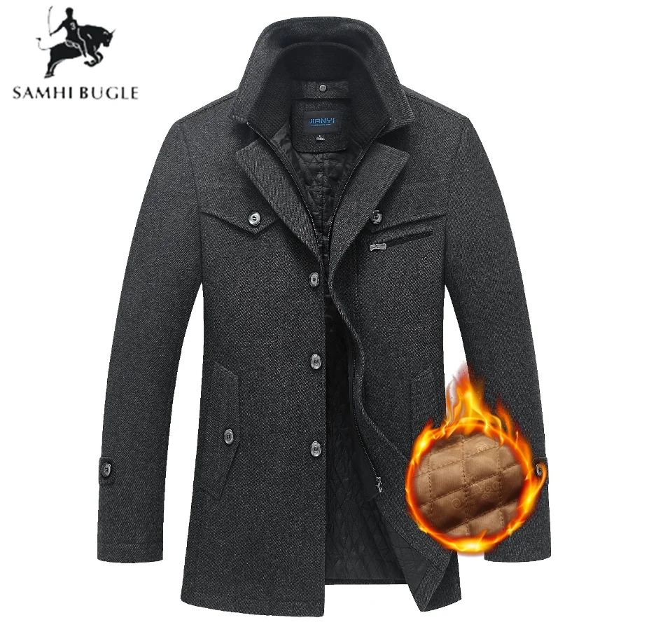 Dark grey Winterjas Мужской Повседневный шерстяной Тренч модное деловое Мужское пальто утолщенная тонкая ветровка пальто куртка мужская плюс размер 5XL - Цвет: Dark grey