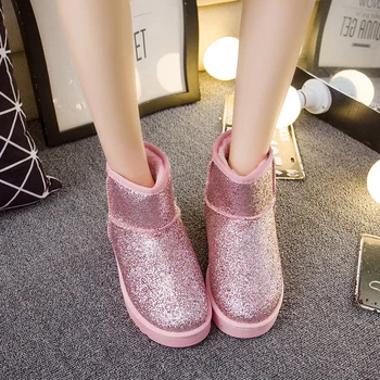

FEVRAL Hot Woman Ankle Boots Fashion Sequined Cloth Casual Shoes High-Quality Warm Snow Boots Autumn Winter Woman Flats Boots