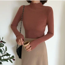 

2021 Autumn Winter Long Sleeve Ruffles Turtleneck Slim Jumper Soft Warm Pull Femme Sweater Women Knitted Ribbed Pullover Sweater
