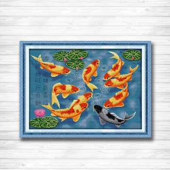 

Surplus year after year fishes painting Decor Counted Print on canvas Needlework Sets embroidery DMC 11CT 14CT Cross Stitch kits