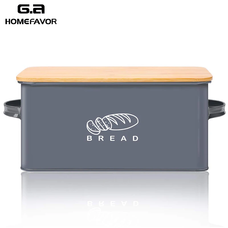 Storage Boxes Bread Bins With Bamboo Cutting Board Lid Metal Galvanized Snack Box Kitchen Food Containers Home Decor