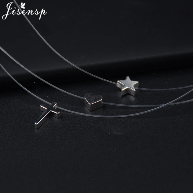 New Fashion Transparent Fishing Line Invisible Necklace for Women Simple  Imitation Pearl Crystal Zircon Cross Choker Necklaces