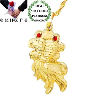 

OMHXFC Wholesale European Fashion Woman Man Unisex Party Birthday Wedding Gift Goldfish Zircon 18KT Real Gold Charm Pendant PN93