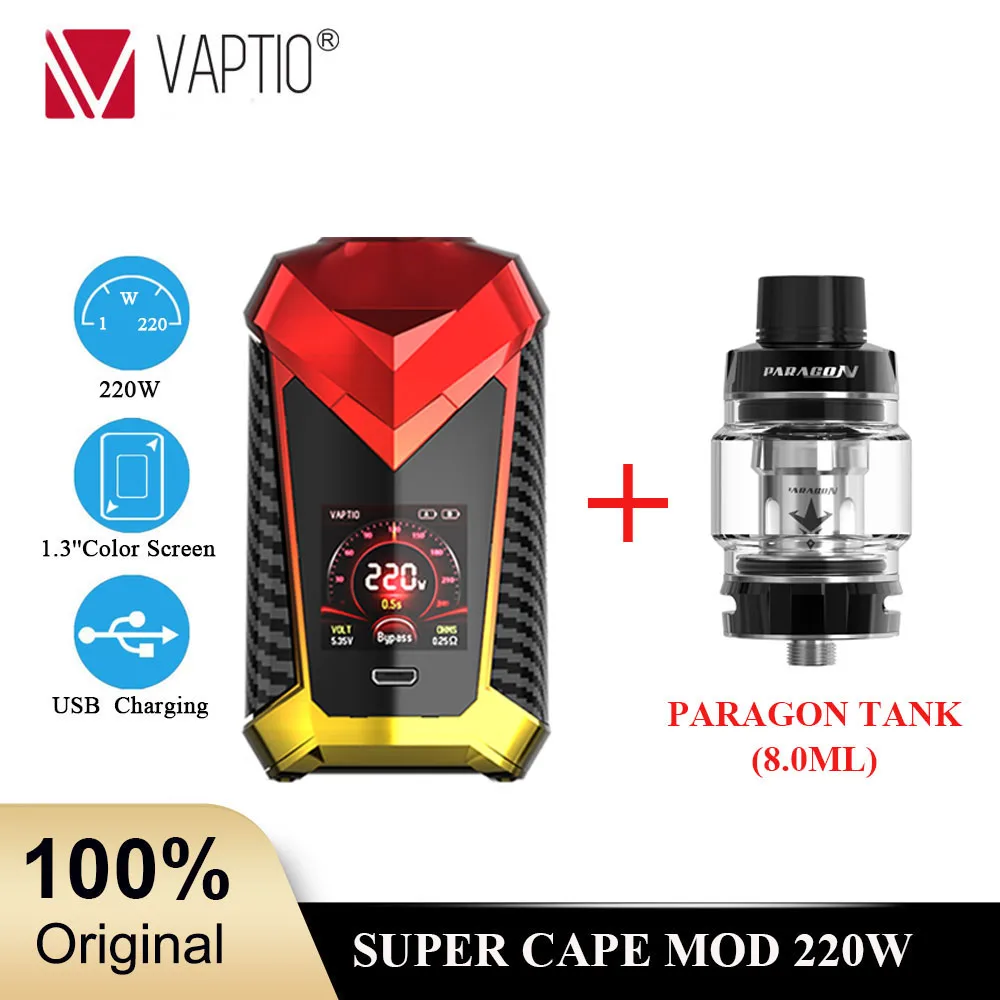 

Ship from UK! Gift Atomizer VAPTIO SUPER CAPE 220W MOD with 1.3 screen Electronic cigarette Vape mod TC Box 510 thread Vape Mod