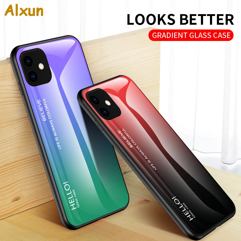 Alxun для iPhone 11 чехол с цветным градиентом силиконовая рамка закаленное стекло задняя крышка для iPhone 11 Pro Max 6s 7 8 Plus X XS XR чехол
