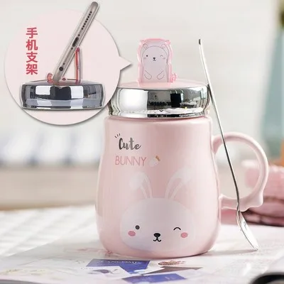 Кружка с единорогом, креативная крышка, ложка, персональный Кронштейн для мобильного телефона, керамическая чашка для мужчин и женщин, Корейская чашка с молоком и кофе CL11222120 - Цвет: pink