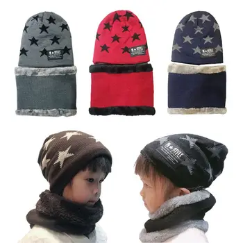 

2 Pcs Kids Knitted Scarf Hat Set Winter Warm Baby Hats Scarves Cotton Hat For Baby Children Boys Girls Beanie Cap