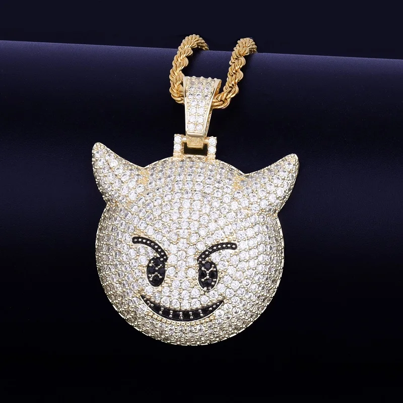 Demon Evil Expression ожерелье и кулон с теннисной цепочкой Золото Серебро Bling Циркон Мода хип хоп Рок улица ювелирные изделия - Окраска металла: gold black-eye