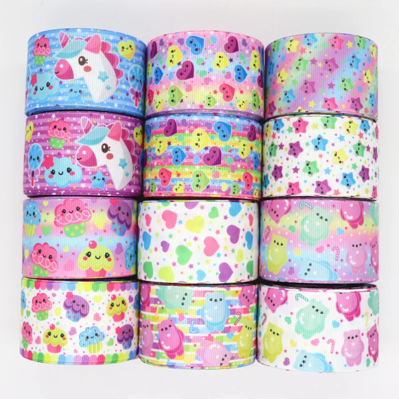 50 ярдов 1 5 &quot38 мм с милым рисунком Grosgrain ленты для волос луки DIY ручной работы