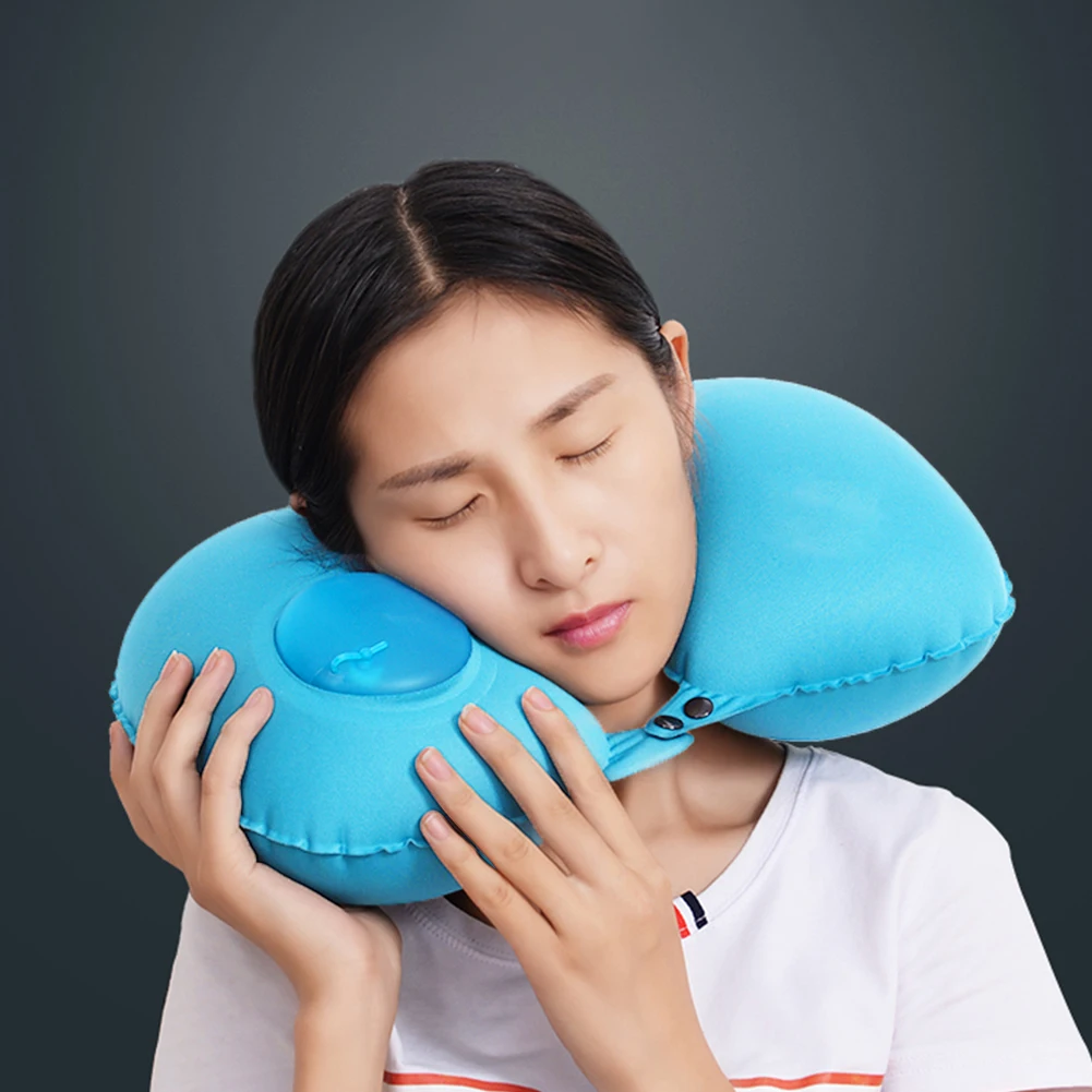  Almohada para el cuello para viajar, almohada clásica de apoyo  para el cuello, almohada inflable automática de viaje, almohada de cuello  almohada portátil para siesta en forma de U, azul, gris