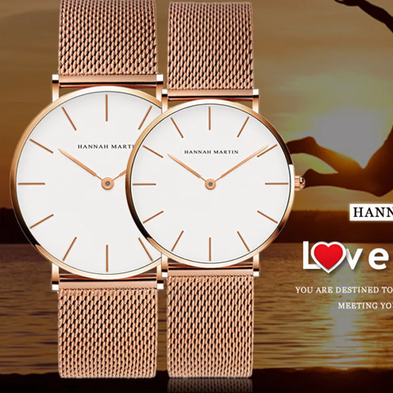 

Rose Gold Couple Watch Luxury Steel Belt Simple Design Dial Lovers Watch Elegant Waterproof King Queen Watch Silver Quartz Watch