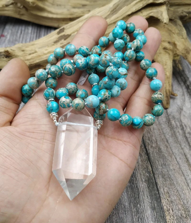 

YA4034 Natural Quartz Point Jaspers Beads Handmade Necklace