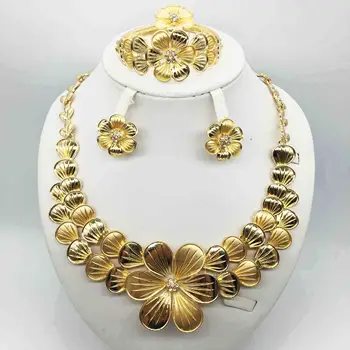 

Bridal Gift Nigerian Wedding African Beads Jewelry Set Brand Woman Fashion Dubai Gold Color Jewelry Set Wholesale Design