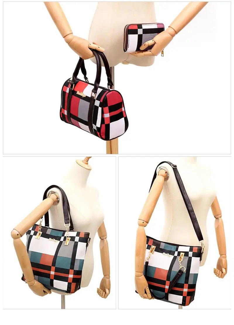 Women Luxury Handbags Sets 6 Pcs/set Women Plaid Colors Handbag Female Shoulder Travel Shopping Composite Bag Female Casual Tote