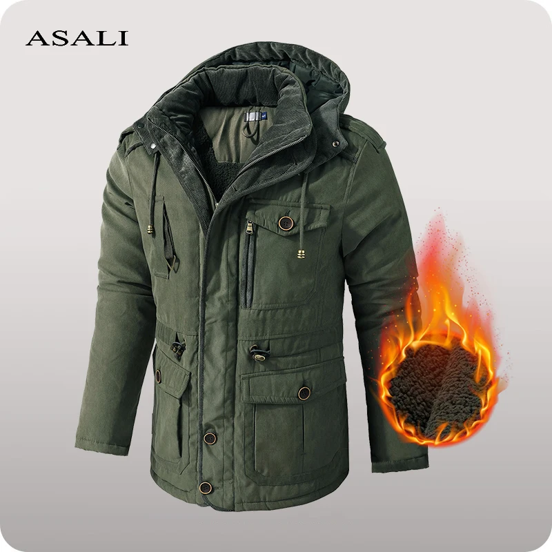 2021 de los hombres de invierno espesar cálido chaqueta de lana capucha Parkas hombres abrigo 2021 suelto de viento chaqueta los hombres táctico chaqueta abrigo AliExpress Ropa de hombre