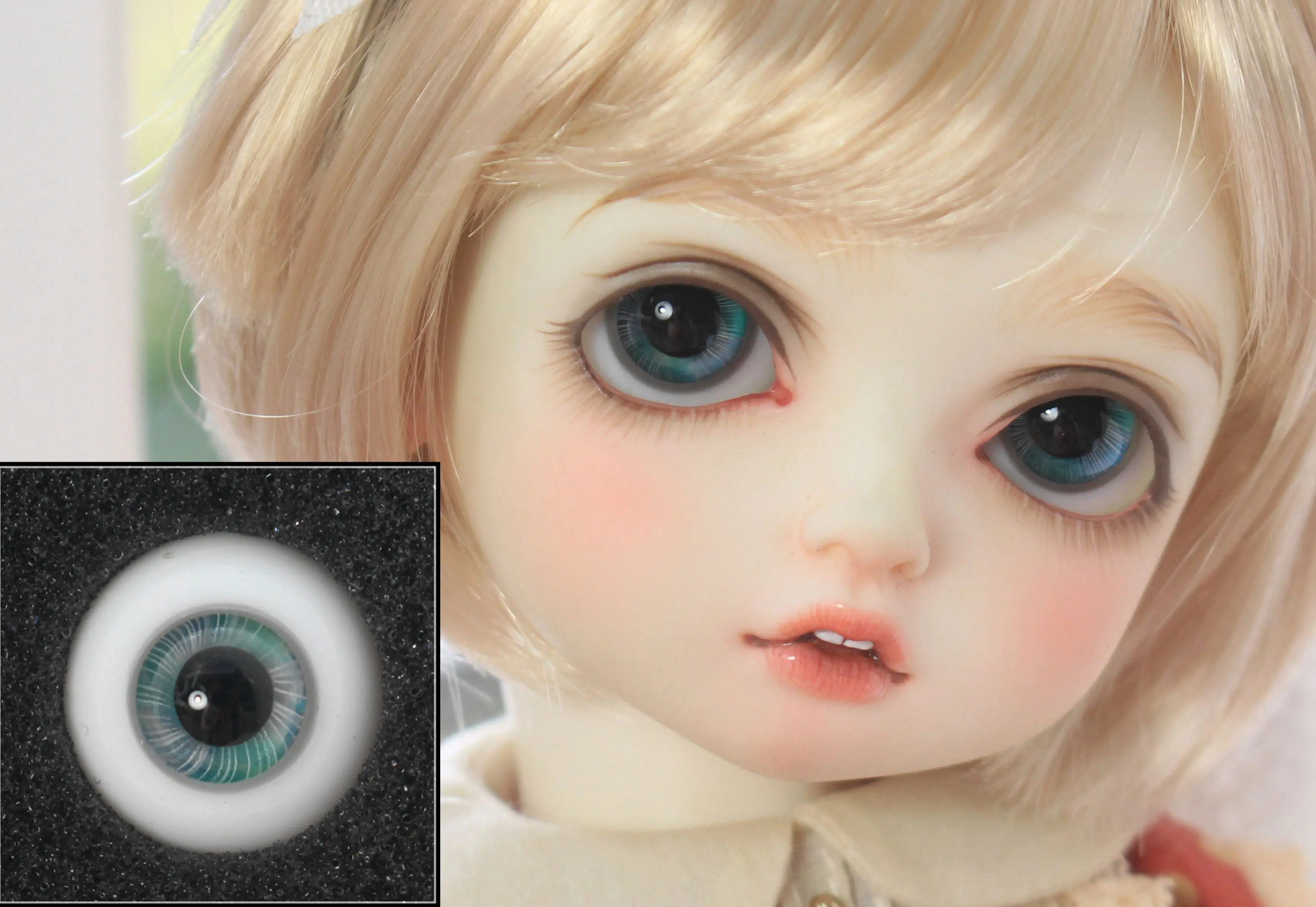 New Light Blue Iris&Black Pupil 14mm Glass Eyes for Joint Iplehouse BJD Doll 