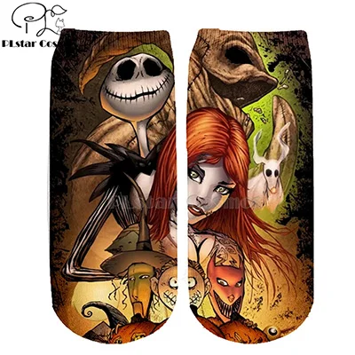 Хлопковые носки PLstar Cosmos nightster before christmas jack skellington разноцветные брендовые теплые короткие носки Хэллоуин-3 - Цвет: 22