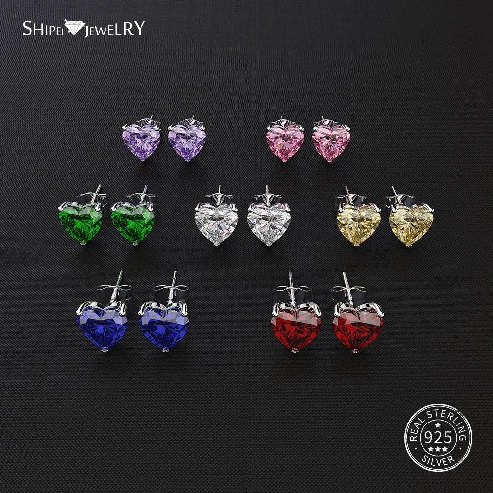 Женские серьги гвоздики в форме сердца Shipei серебряные гипоаллергенные для