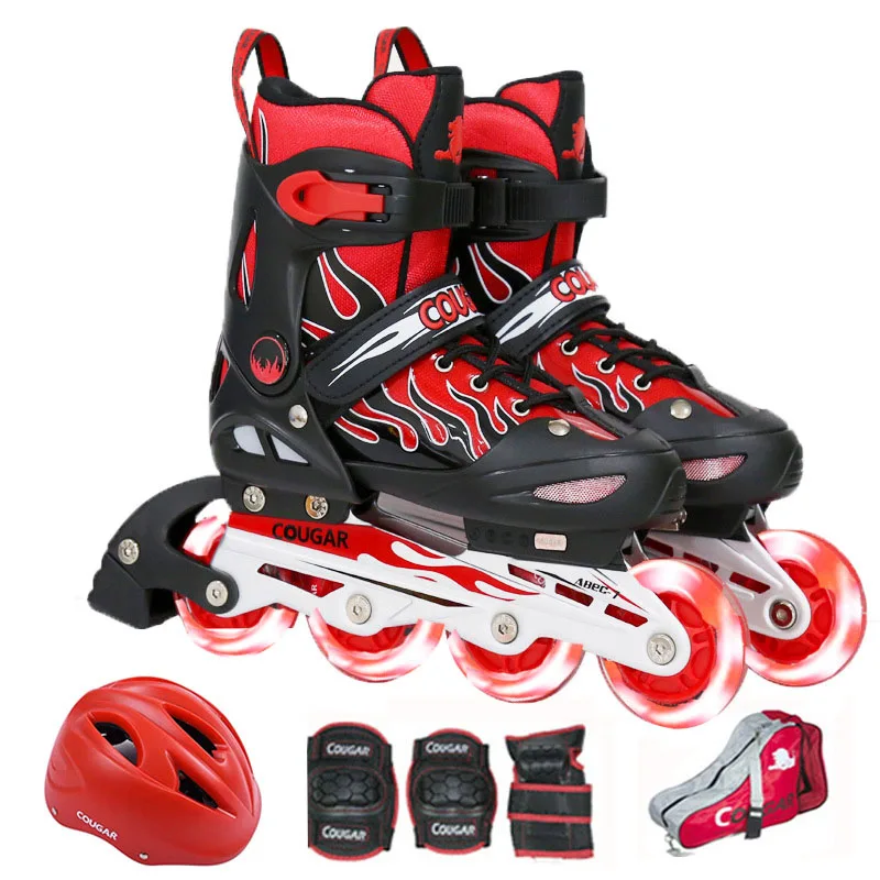 Set B black red Высоко Качественный ролик коньки детская подшипники для роликовых Инлайн коньков Регулируемый Размеры мигающая обувь для роликов, Скейтборда для девочек и мальчиков, Patines - Цвет: Set B black red