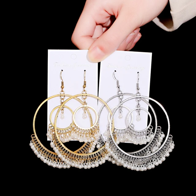 Big White Traditional Jhumka Earrings for Girls | FashionCrab.com