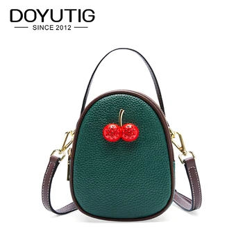 

DOYUTIG Lady Mini Genuine Leather Messenger Bag Lovely Cherry Charm Real Cow Leather Mini Saddles Red Cherry Crossbody Bags F677
