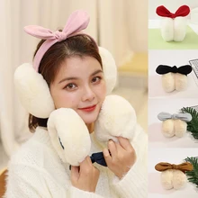 Новинка, модные женские меховые зимние ухо теплые наушники с заячьими ушками, мягкие плюшевые наушники, новейшие наушники