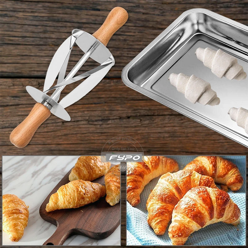 Croissant Dough Roller, Stainless steel Croissant Cutter Roller Wheel Dough  Knife Wooden Handle Pastry Knife Kitchen Baking Tool - AliExpress