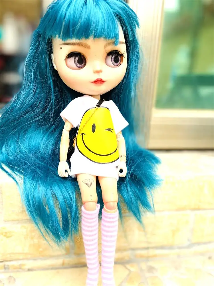 2pcs/set of Blyth/Barbies doll clothes, cartoon print short T-shirt + striped socks, can be used for 1/6 doll accessories