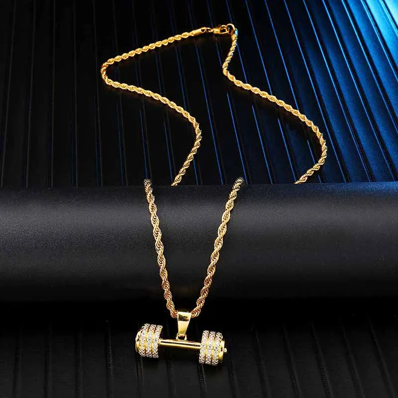 D & Z микро украшенное кубическими камнями Циркон спортивная подвеска в виде гантели ювелирные изделия для мужчин хип хоп Iced Out ожерелья
