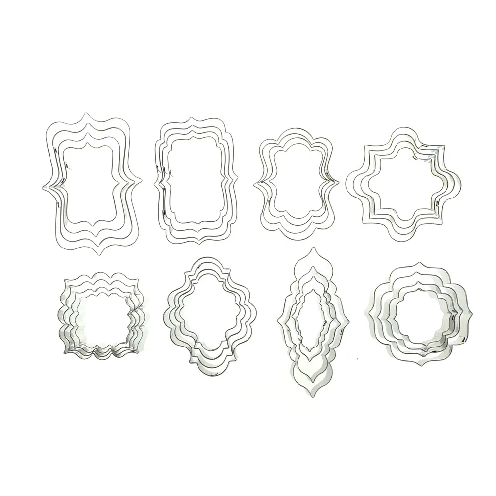 4pcs DIY Biscuit Mold Fondant Cake Decoration Baking Stainless Steel Cookie Cutters Mirror Frame | Дом и сад