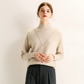 

pure wool bottoming shirt women's autumn and winter new pits slim sweater half-necked solid color sweater sweater