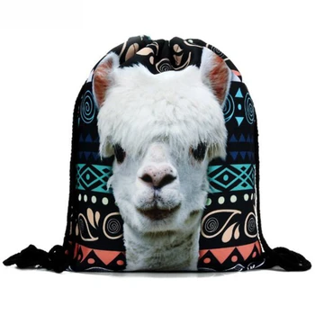 

Women Drawstring Backpack Alpaca Printing Travel Softback Shoes Storage Package Birthday Party Bags Bolsa Feminina