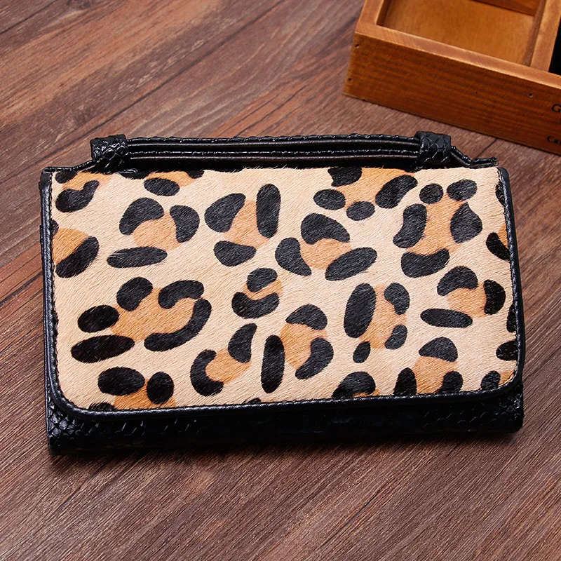 

Genuine Leather Horse Fur Wallet Women Purses Snake Pattern Leather Shoulder Bag Winter Horse Hair Bags
