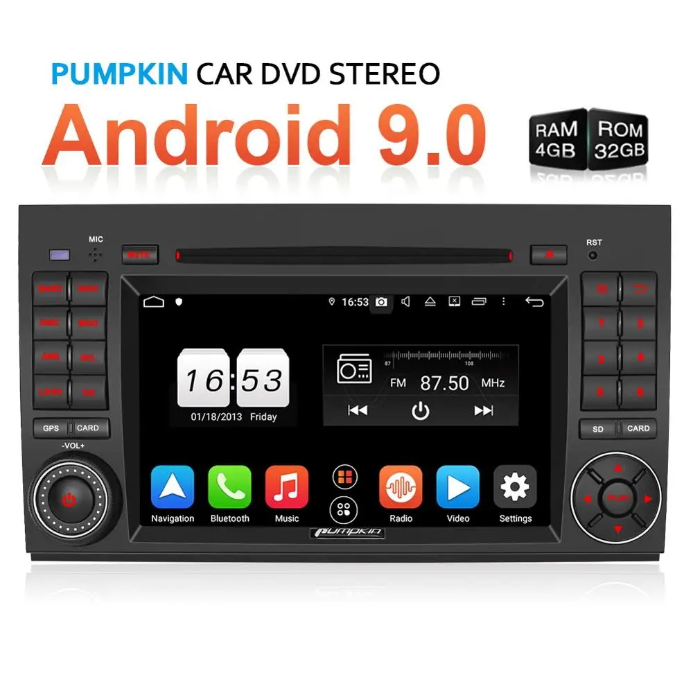 Тыква 7 ''Android 9,0 автомобильный Радио стерео dvd-плеер Восьмиядерный gps навигация DAB BT 4 Гб ram Wifi 4G для Benz A/B200 серии/Vito