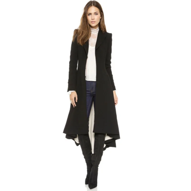 

Fashion Women Winter Coat Plus Size Wool Cotton Long Coat Solid Dovetail Vintage Open Stitch Outwear Office Lady Elegant Clothes