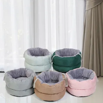 

Plush Cat Bed House Cat Mat Winter Warm Sleeping Cats Nest Soft Long Plush Dog Basket Pet Bag Pet Cushion Portable Pets Supplies