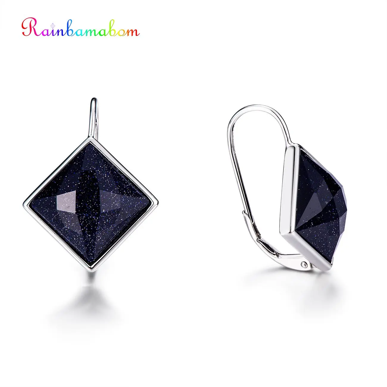 Rainbamabom Vintage 925 Sterling Silver Natural Blue Sand Aventurine Gemstone Hoop Earrings Fine Jewelry Wholesale Drop Shipping | Украшения