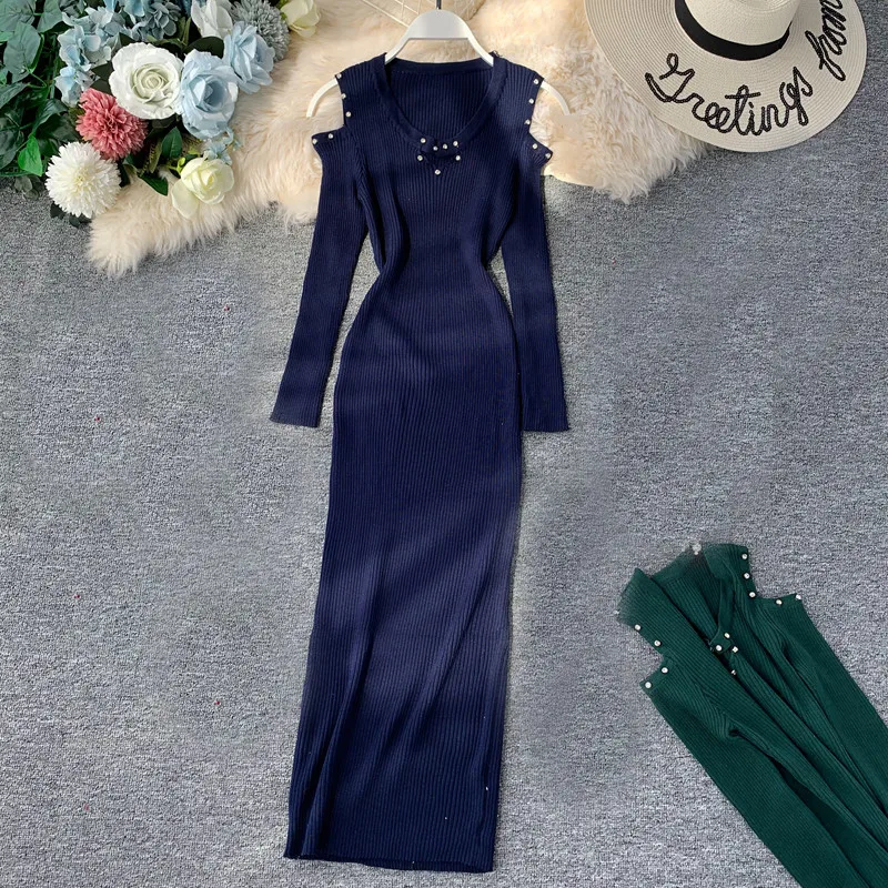 Женское трикотажное платье-футляр облегающее платье-свитер с длинным рукавом и