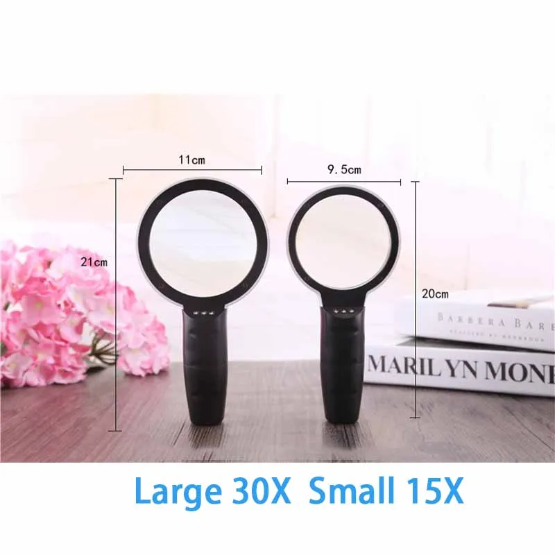 1pcs Handheld High Magnification 15x 30x Double Layer Lens Magnifier with 3LED Lights Upgraded Illuminated for Jewelry Reading