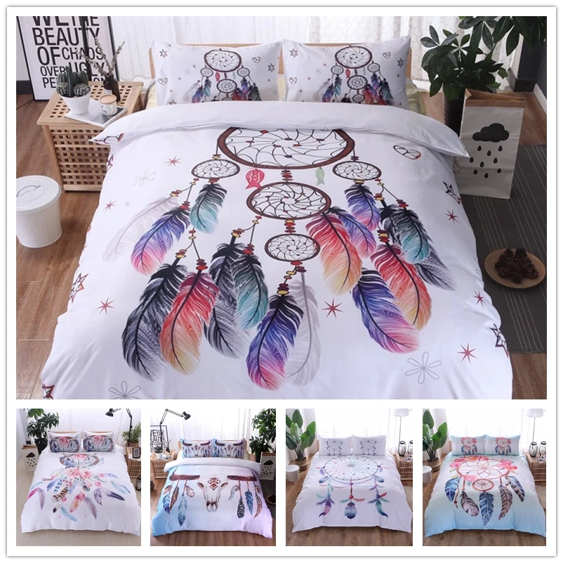 

Queen Bedding Set Classical Clan Style Duvet Cover Set and Pillowcases King Comforter Set Dreamcatcher Wind Chimes Bed set