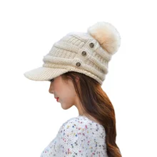 Sparsil, женская зимняя вязаная шапка с козырьком, модная меховая бейсбольная кепка, Уличная Повседневная мятая Кепка с конским хвостом