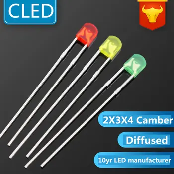 

100pcs Free shipping camber 2x3x4mm LED Bulb diffused Red/Green/Yellow 3mm square LED Lamp LED LIGHTIN diode